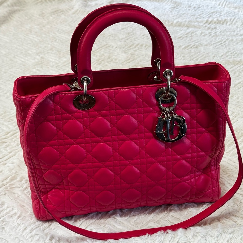 Christian Dior Pink Lady Dior Cannage Lambskin Medium Bag Silver Hardware